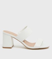 New Look Wide Fit White Double Strap Block Heel Mules